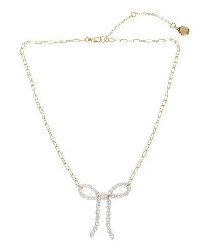Steve Madden Punk Romance Faux Cultivated Pearl Bow Pendant Necklace In Cultivated Pearl,gold