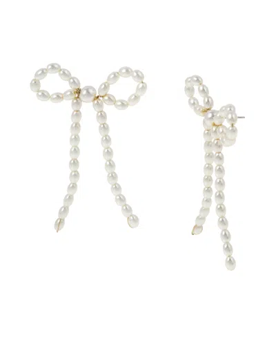 Steve Madden Punk Romance Faux Cultivated Pearl Bow Statement Earrings In Cultivated Pearl,gold