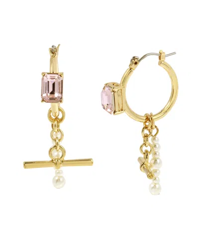 Steve Madden Punk Romance Faux Stone Cultivated Pearl Gem Hoop Earrings In Pink,gold