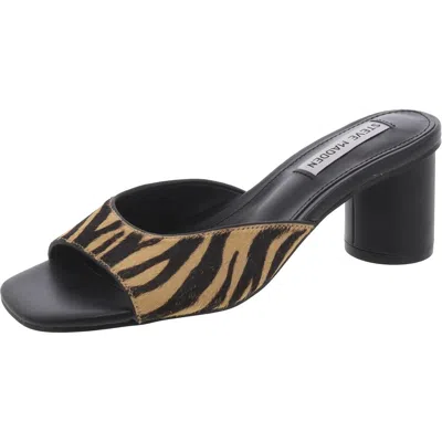 Steve Madden Rain Womens Calf Hair Tiger Print Slide Sandals In Multi