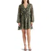 Steve Madden Rami Leopard Print Long Sleeve Chiffon Minidress In Olive Night