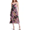 Steve Madden Ray Pleated Floral Chiffon Midi Dress In Black Multi