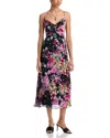 Steve Madden Ray Pleated Floral Chiffon Midi Dress In Black Multi