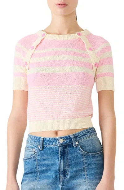 Steve Madden Rayna Stripe Short Sleeve Sweater In Pink