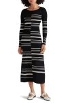 Steve Madden Rayssa Mixed Stripe Long Sleeve Midi Sweater Dress In Black Multi