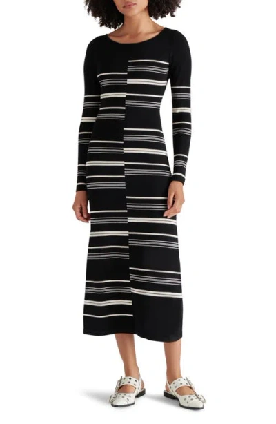 Steve Madden Rayssa Mixed Stripe Long Sleeve Midi Sweater Dress In Black Multi