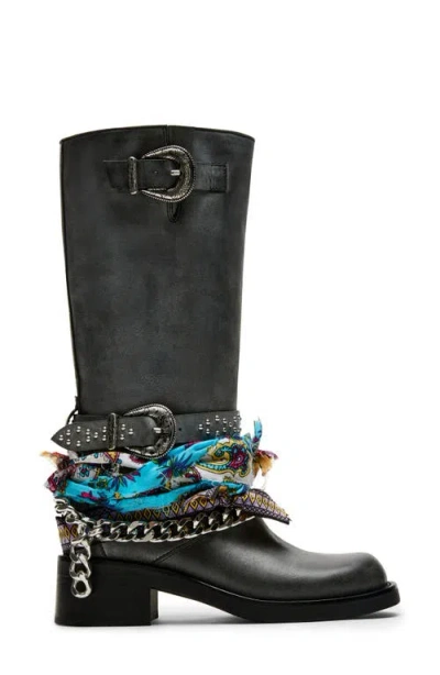 Steve Madden Rebel Moto Boot In Black Distressed