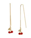 Steve Madden Red Cherry Charm Threader Earrings In Gold