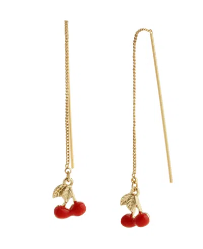 Steve Madden Red Cherry Charm Threader Earrings In Gold