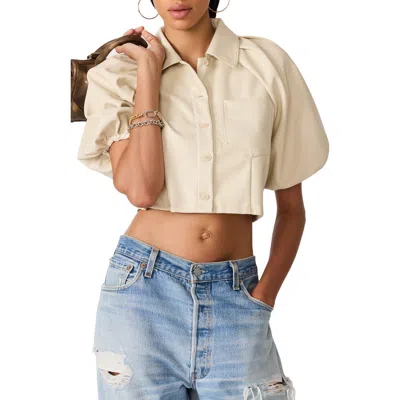 Steve Madden Reece Puff Sleeve Crop Shirt In Neutral