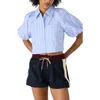 Steve Madden Reece Striped Puff Sleeve Shirt In Blue