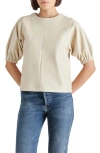 Steve Madden Reilly Faux Leather Puff Sleeve Top In Bone