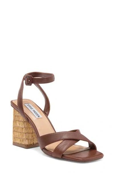 Steve Madden Renley Block Heel Ankle Strap Sandal In Brown Leather