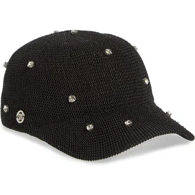 Steve Madden Rhinestone Embellished Fitted Baseball Cap In Black