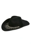 Steve Madden Rhinestone Fringe Cowboy Hat In Black