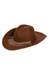 Steve Madden Rhinestone Fringe Cowboy Hat In Chocolate