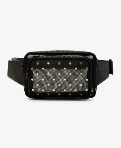 Steve Madden Rhinestone Mesh Fanny Pack In Black