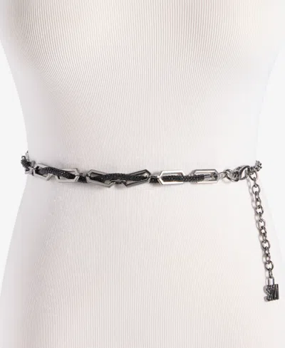 Steve Madden Rhinestone Rope Laced Chain Belt In Black