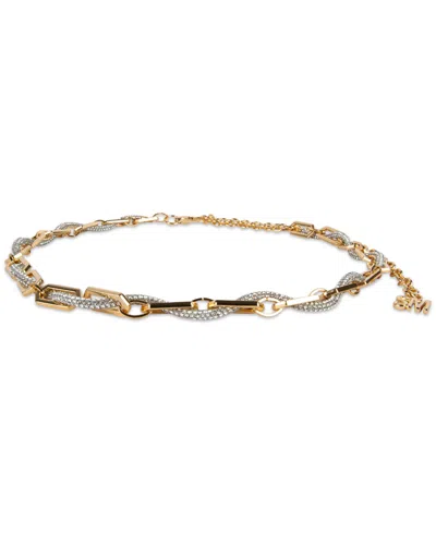 Steve Madden Rhinestone Rope Laced Chain Belt In Gold