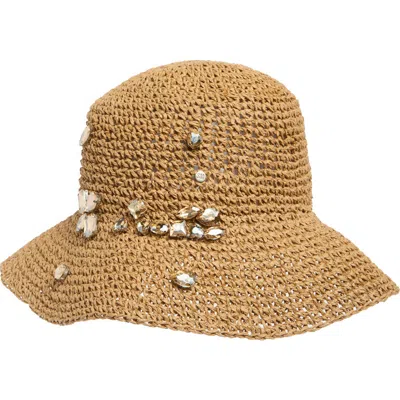 Steve Madden Rhinestone Straw Bucket Hat In Tan
