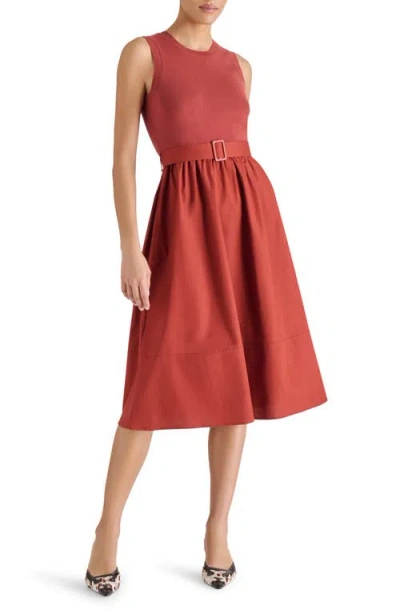 Steve Madden Rhodes Mixed Media Midi Dress In Orange