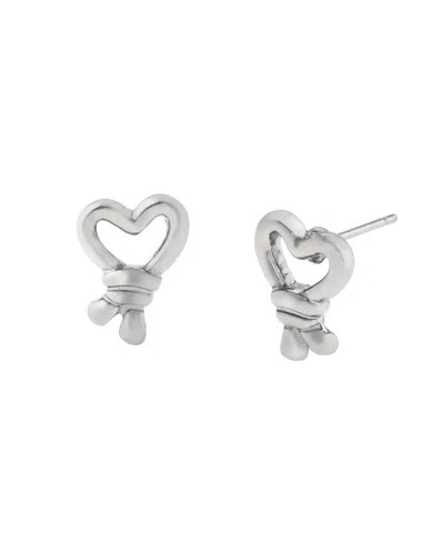 Steve Madden Rhodium Heart Knot Stud Earrings In Silver