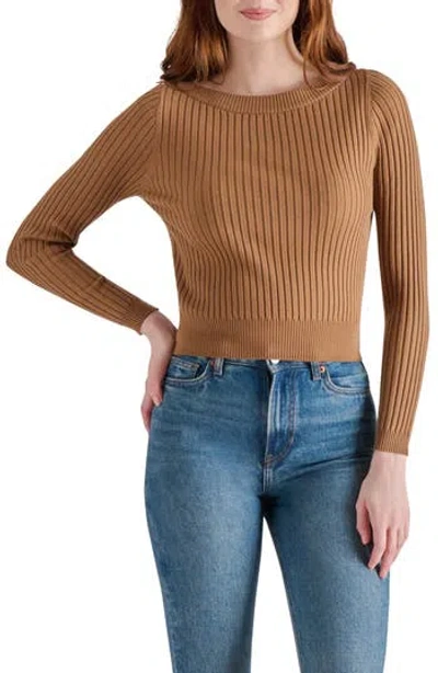 Steve Madden Rib Boat Neck Sweater In Brown