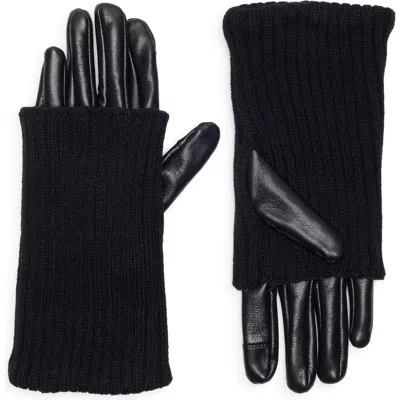 Steve Madden Rib Knit Faux Leather Gloves In Black
