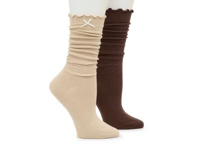 Steve Madden Ribbed Ruffle Slouch Crew Socks 2 Pack In Brown