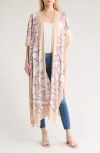 Steve Madden Ribbon & Chain Print Duster In Multi