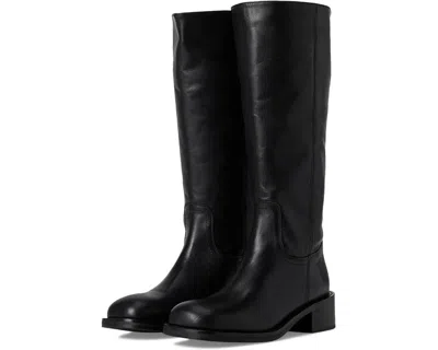 Steve Madden Riggs Boots Women'sblack Leather Square Toe Knee-high Zogg1641 In Black