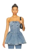Steve Madden Rina Strapless Denim Peplum Top In Blue