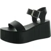 Steve Madden Pleased Womens Faux Leather Ankle Strap Platform Sandals In Black