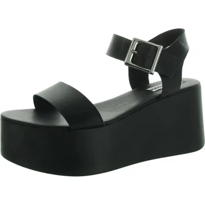 Steve Madden Ripley Womens Buckle Faux Leather Platform Sandals In Black