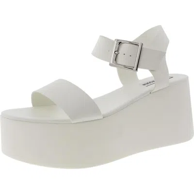 Steve Madden Ripley Womens Buckle Faux Leather Platform Sandals In White