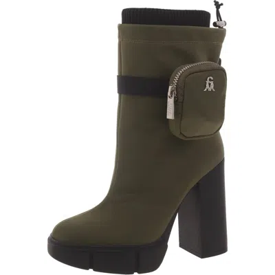 Steve Madden Rise Up Womens Nylon Block Heel Ankle Boots In Green