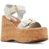 Steve Madden Rive04s1 Womens Buckle Leather Wedge Heels In Bone Leather