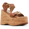Steve Madden Rive04s1 Womens Buckle Leather Wedge Heels In Cognac Leather