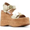 Steve Madden River Platform Wedge Sandal In Gold Leather