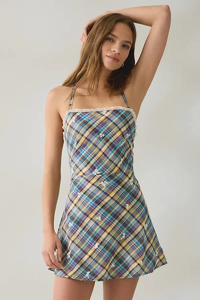 Steve Madden Riyan Lace-up Open Back Mini Dress In Plaid, Women's At Urban Outfitters In Multi