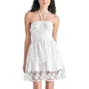 Steve Madden Robyn Layered Lace Ruffle Halter Dress In White