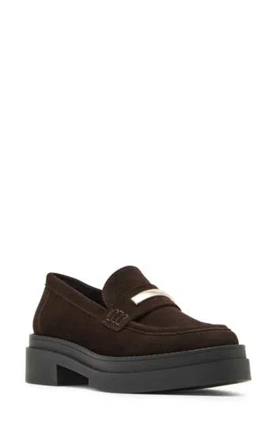 Steve Madden Rodrigo Platform Bit Loafer In Brown Suede