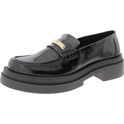 Steve Madden Rodrigo Womens Leather Metallic Loafers In Black