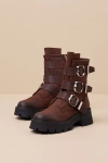 Steve Madden Roland Brown Leather Buckle Moto Ankle Boots In Brown