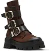 Steve Madden Roland Womens Buckle Leather Mid-calf Boots In Brown Leather