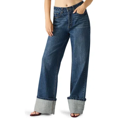 Steve Madden Romona Wide Leg Cuffed Jeans In Blue