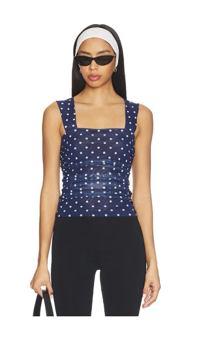 Steve Madden Rorry Polka Dot Mesh Top In Blue
