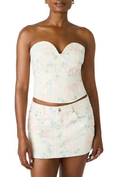 Steve Madden Roselia Floral Stretch Cotton Twill Bustier Top In White