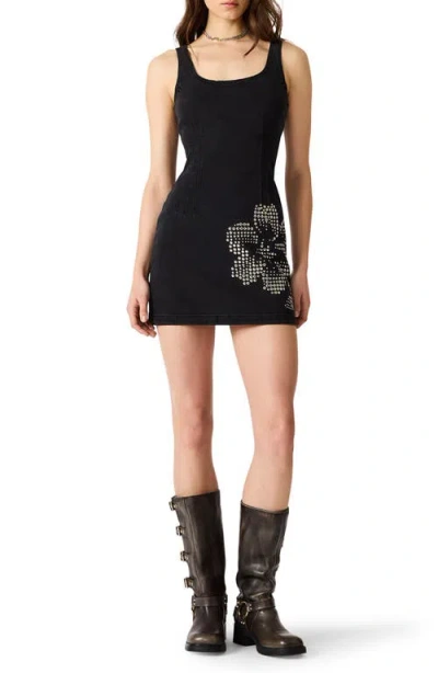 Steve Madden Rosella Beaded Floral Detail Denim Minidress In Black