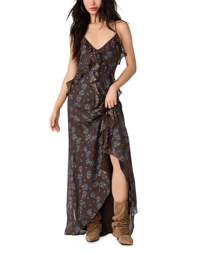 Steve Madden Roselyn Printed Ruffle Maxi Dress In Brown